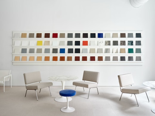 Knoll NYC Showroom Florence Knoll Model 31 Chairs Saarinen Lounge Height Table Tulip Stools